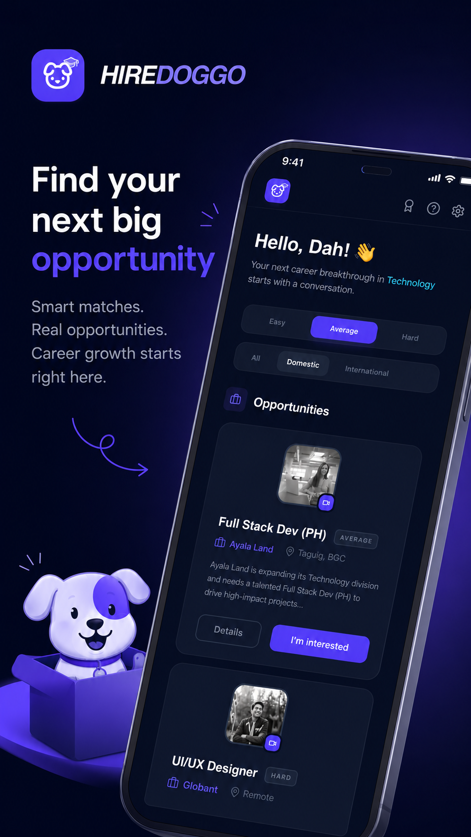 Job opportunities screen